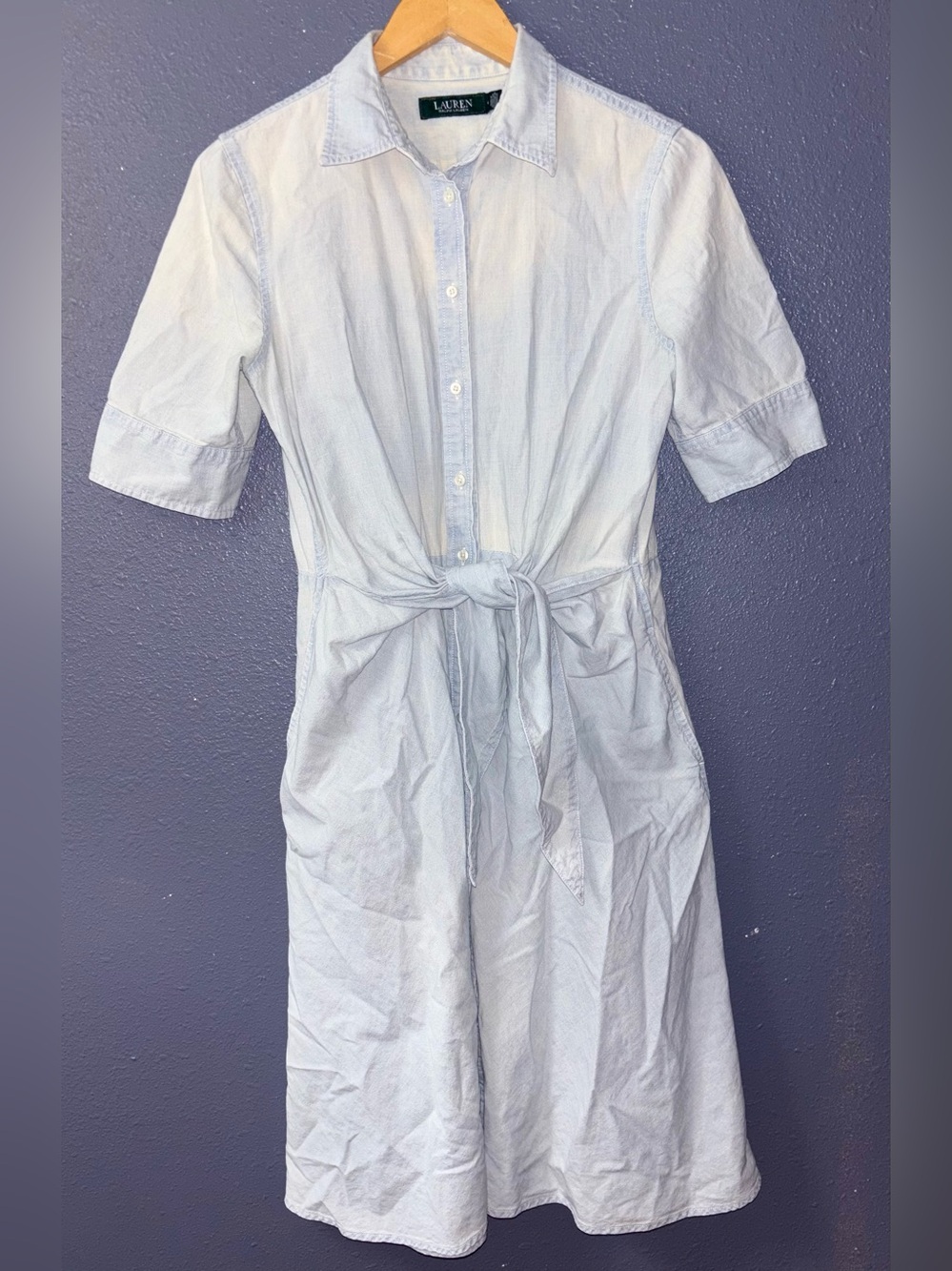 Lauren Ralph Lauren Light Blue Tie-Waist Shirt Dress